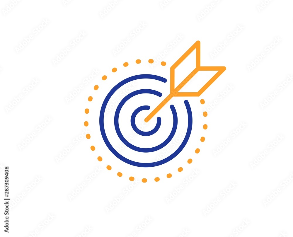 Stratery goal sign. Target purpose line icon. Core value symbol. Colorful outline concept. Blue and orange thin line target purpose icon. Vector - obrazy, fototapety, plakaty 