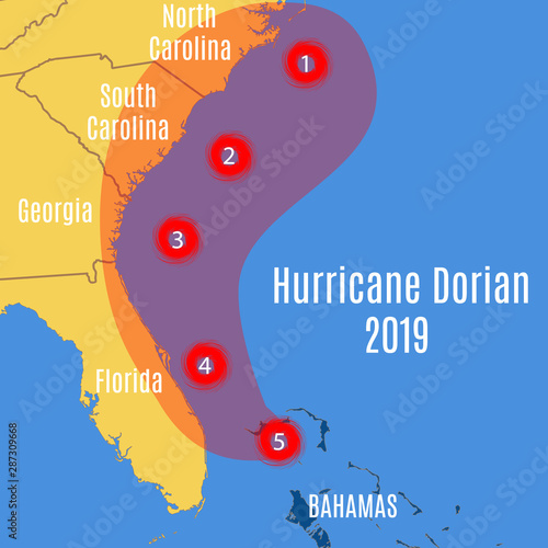 Schematic vector map of movement hurricane Dorian