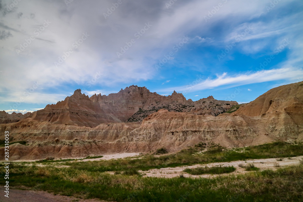 Rocky landscape of the beautiful Badlands National Park, South Dakota