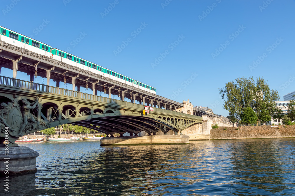 Paris, France: Metro traffic on Pont Bir-Hakeim.