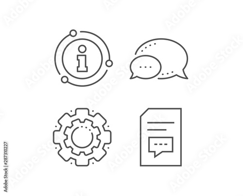 Document with Comments line icon. Chat bubble, info sign elements. Information File with Speech bubble sign. Paper page concept symbol. Linear comments outline icon. Information bubble. Vector