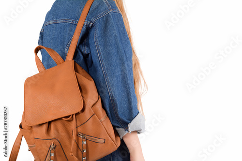 Woman with backpack on her back.