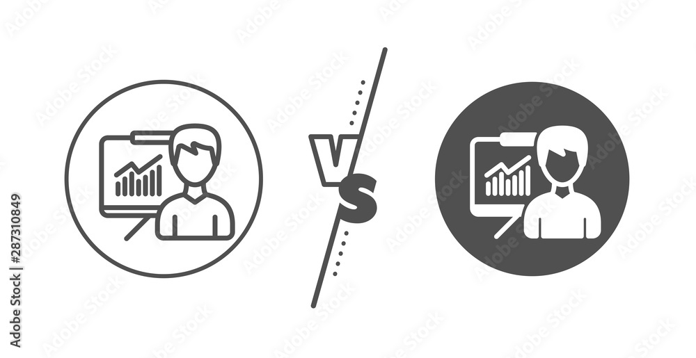 Education board sign. Versus concept. Presentation line icon. Lecture with Charts symbol. Line vs classic presentation icon. Vector Education board sign. Versus concept. Presentation line icon. Lecture with Charts symbol. Line vs classic presentation icon. Vector