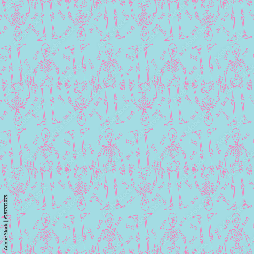 Skeleton and bones pink line pattern, cyan color background, halloween theme vector illustration for design and decoration, image Skeleton and bones pink line pattern, cyan color background, halloween theme vector illustration for design and decoration, image