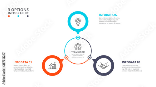 Cyclic diagram infographic with circles. Modern infographic design template with 3 options, steps or parts. Flat vector illustration for business presentation.