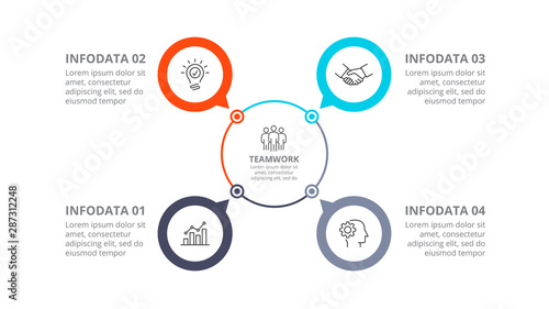 Cyclic diagram infographic with circles. Modern infographic design template with 4 options, steps or parts. Flat vector illustration for business presentation.
