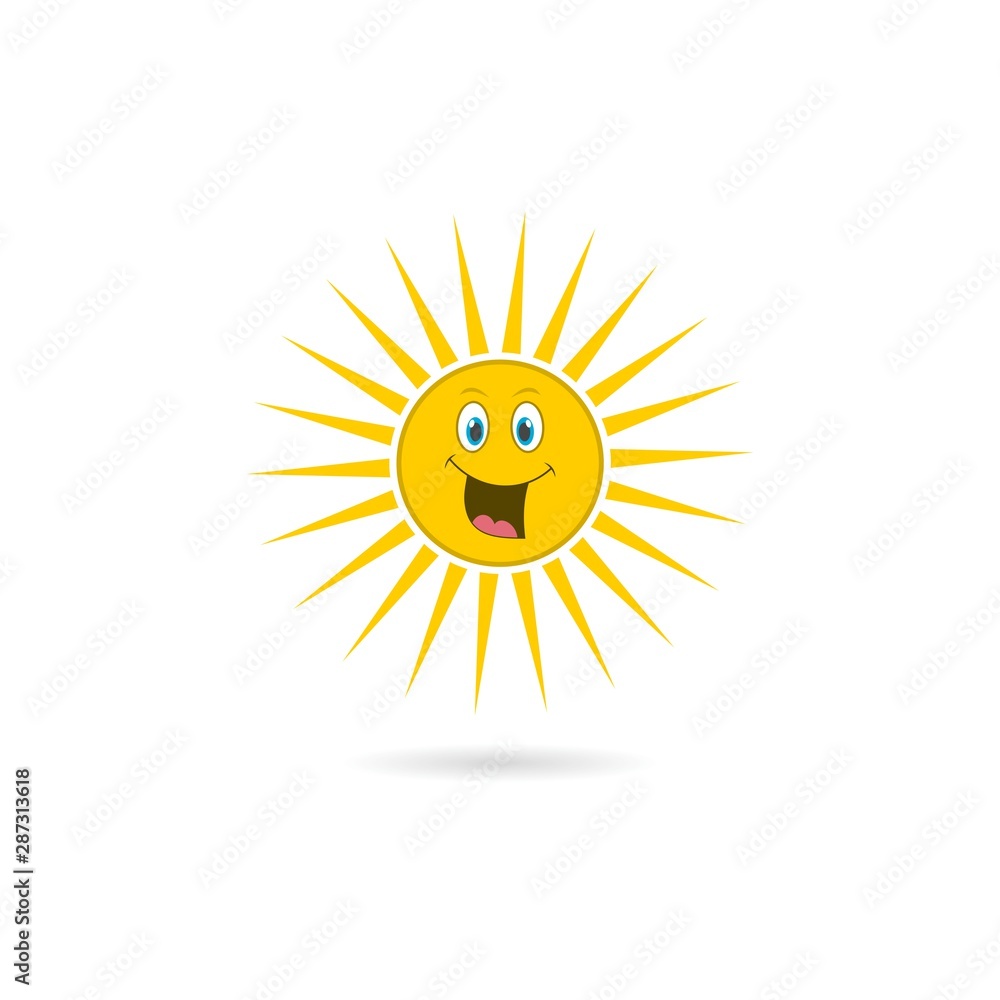 Cute sun with smile icon isolated with shadow