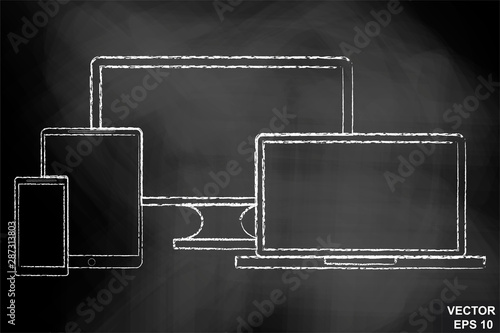 Electronics. Chalk board. digital set. TV, monitor. Smart tv. 4K, 3d. Modern technologies. Mocap screens. For your design.