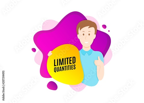Limited quantities symbol. Cut out people badge. Special offer sign. Sale. Dynamic shape offer. Limited quantities text. Cut out people dynamic banner. Worker person badge. Vector