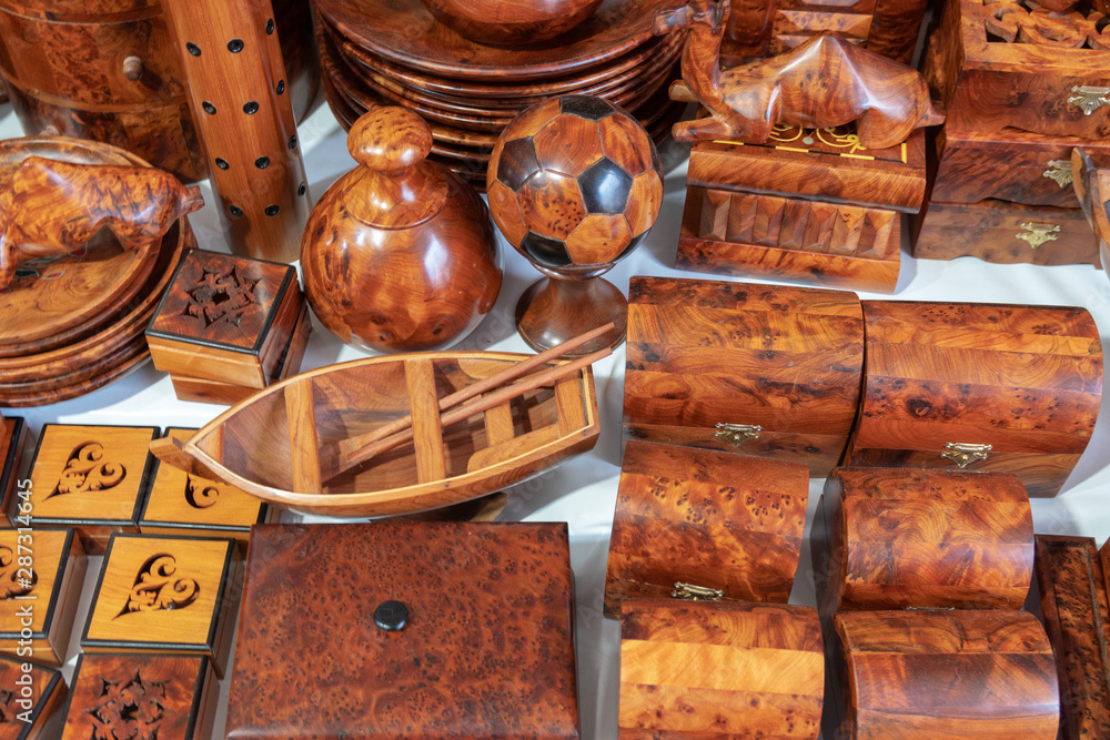 decorated tagine and traditional morocco souvenirs in medina souk