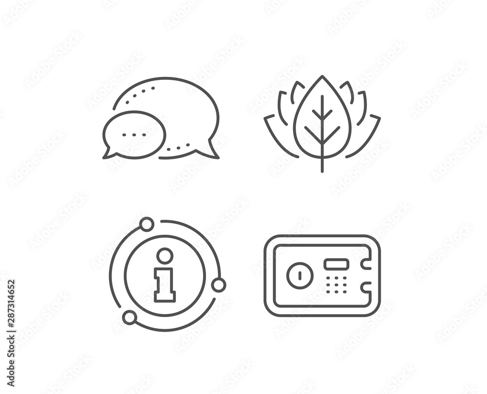 Safe box line icon. Chat bubble, info sign elements. Secure deposit sign. Hotel service symbol. Linear safe box outline icon. Information bubble. Vector