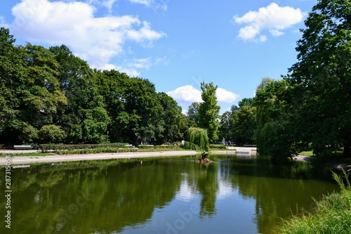 Pond in the Saxon Garden (polish: Ogrod Saski) - public garden in central Warsaw, Poland, facing Piłsudski 