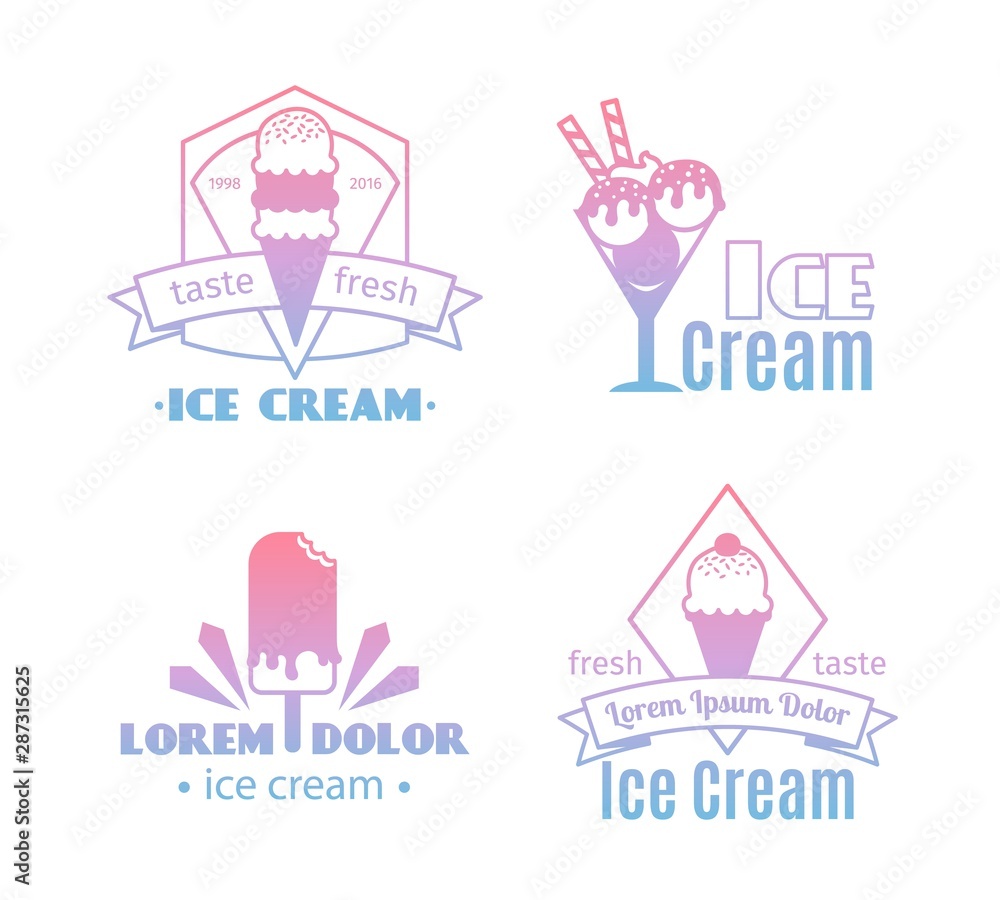 White ice cream logos for bakery, shop, menu, vector illustration White ice cream logos for bakery, shop, menu, vector illustration