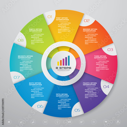 8 steps cycle chart infographics elements for data presentation. EPS 10.	