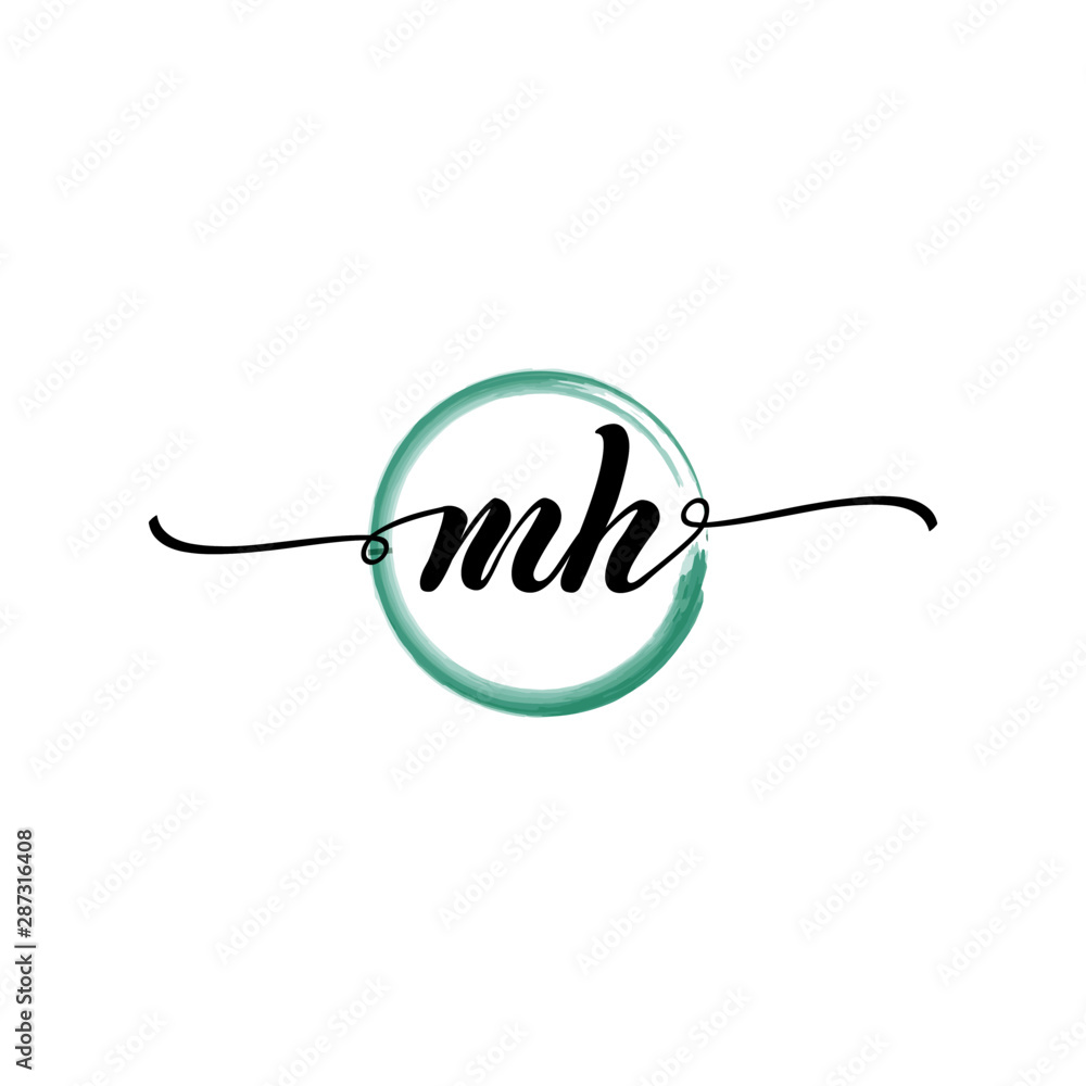 MH initial handwriting logo template. round logo in watercolor color with handwritten letters in the middle. Handwritten logos are used for, weddings, fashion, jewelry, boutiques and business MH initial handwriting logo template. round logo in watercolor color with handwritten letters in the middle. Handwritten logos are used for, weddings, fashion, jewelry, boutiques and business