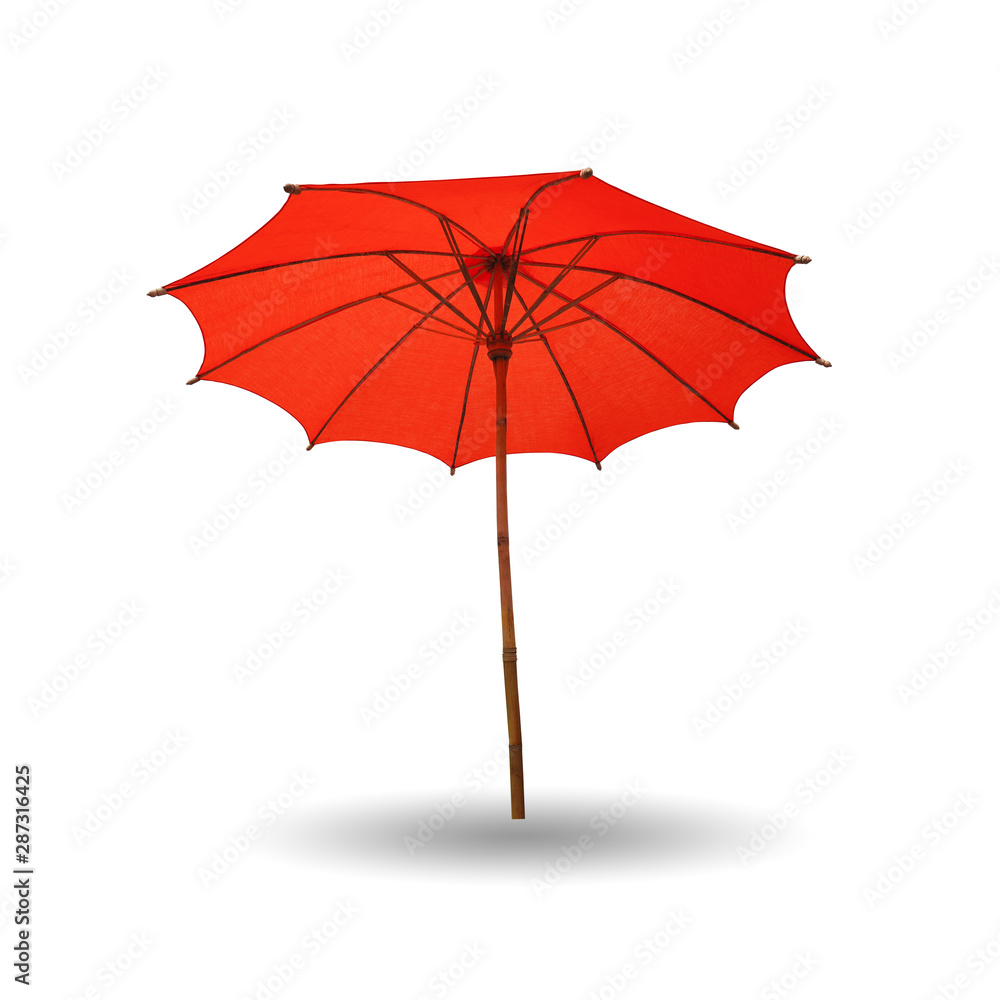 Colorful umbrella handmade of fabric. Isolated on white background. This has clipping path.       
