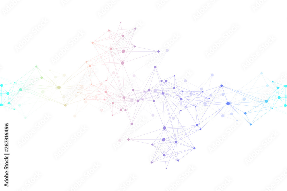 Big Genomic Data Visualization. DNA helix, DNA strand, DNA Test. Molecule or atom, neurons. Abstract structure for Science or medical background, banner. Wave flow