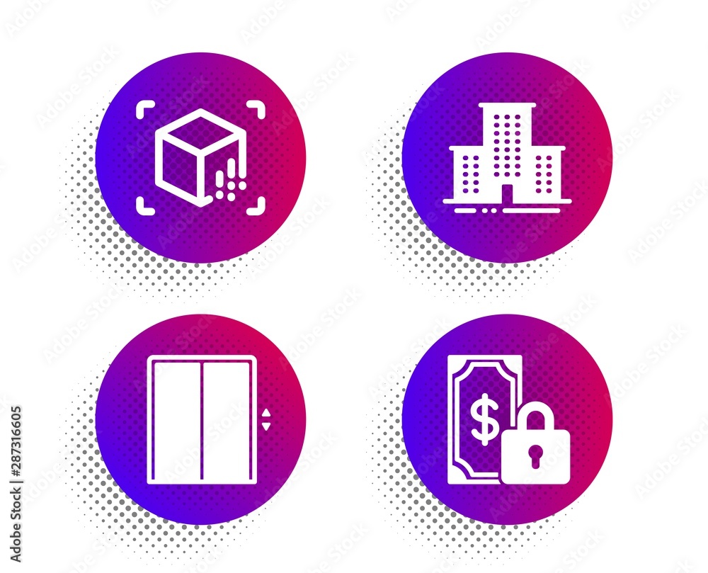 University campus, Augmented reality and Lift icons simple set. Halftone dots button. Private payment sign. Town building, Virtual reality, Elevator. Secure finance. Business set. Vector University campus, Augmented reality and Lift icons simple set. Halftone dots button. Private payment sign. Town building, Virtual reality, Elevator. Secure finance. Business set. Vector