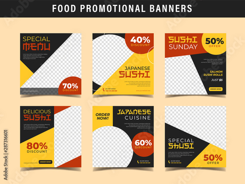Food promotional banner for japanese sushi restaurant and cafe