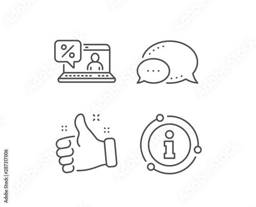 Online loan percent line icon. Chat bubble, info sign elements. Discount sign. Credit percentage symbol. Linear online loan outline icon. Information bubble. Vector