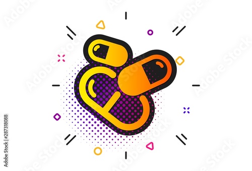 Medical drugs sign. Halftone circles pattern. Capsule pill icon. Pharmacy medication symbol. Classic flat capsule pill icon. Vector