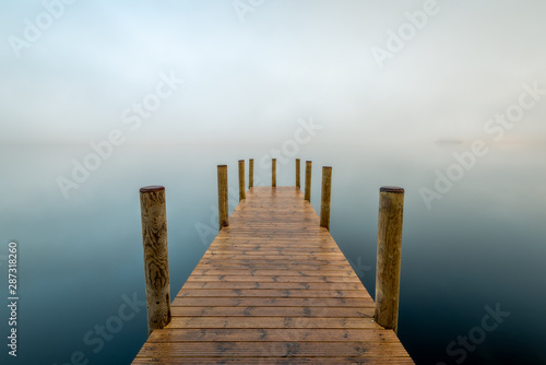 Ashness Gate Jetty in the morning mist, Lake District