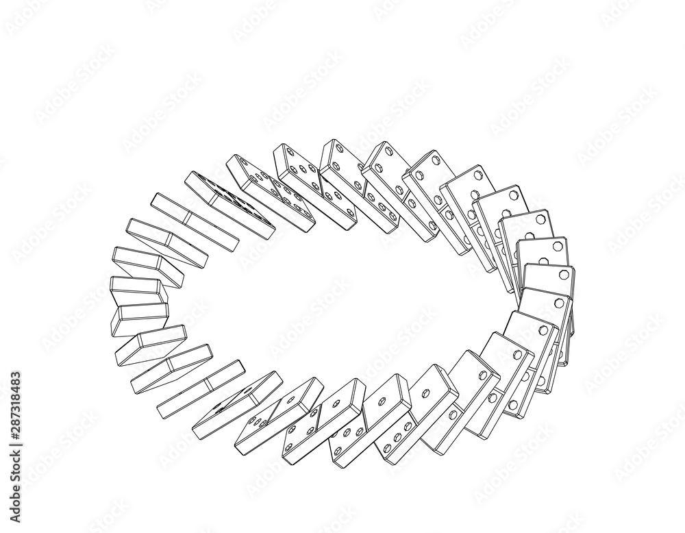Circle of falling dominoes. Isolated on white background. Circle of falling dominoes. Isolated on white background.