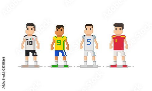 Pixel soccer player set.8bit character.