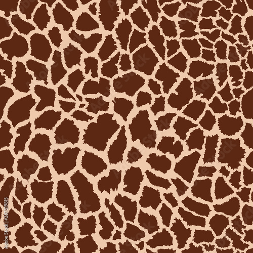 giraffe print seamless pattern. Monochrome vector illustration. Brown spots on a beige background with different density patterns imitate the natural skin of an animal
