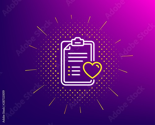 Medical survey line icon. Halftone pattern. Hospital patient history sign. Gradient background. Patient history line icon. Yellow halftone pattern. Vector