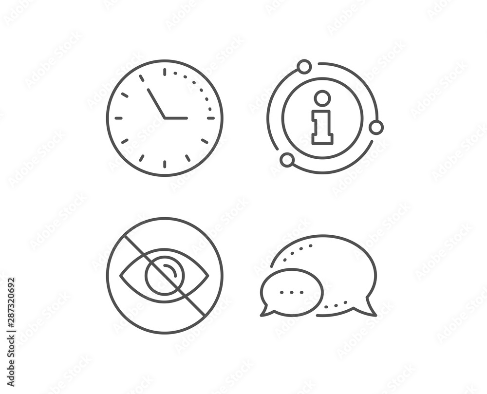 Fototapeta premium No eye line icon. Chat bubble, info sign elements. Not looking sign. Optometry vision care symbol. Linear not looking outline icon. Information bubble. Vector