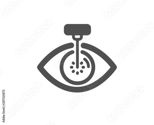 Oculist clinic sign. Eye laser surgery icon. Optometry vision symbol. Classic flat style. Simple eye laser icon. Vector