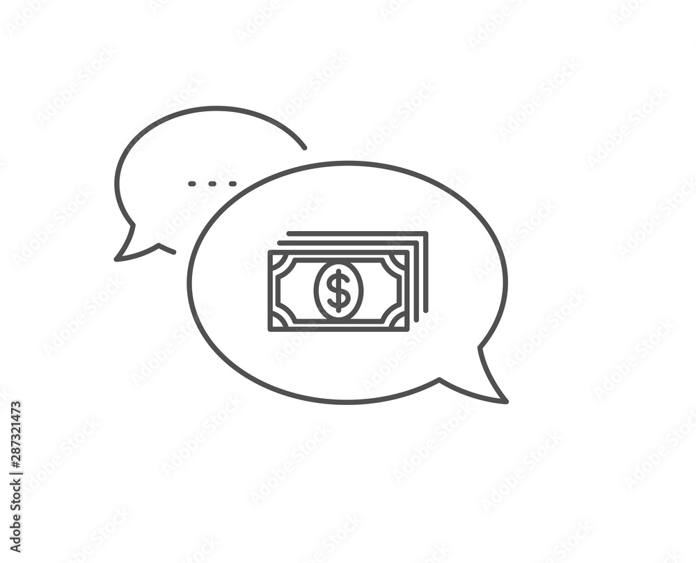 Fototapeta premium Payment line icon. Chat bubble design. Dollar exchange sign. Finance symbol. Outline concept. Thin line payment icon. Vector