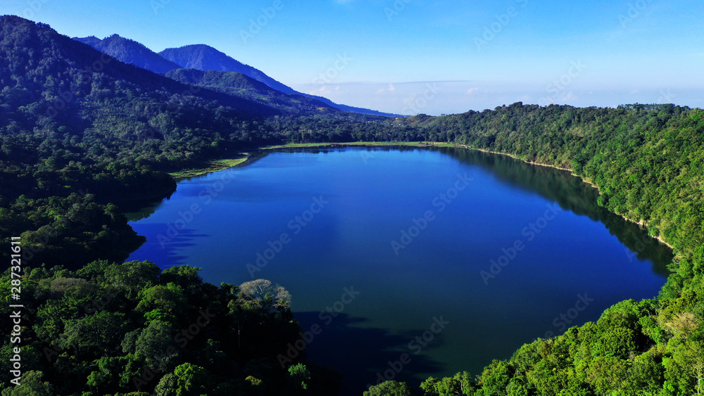 Beautiful view of Lake Tamblingan, in the mountanous area, North Bali.