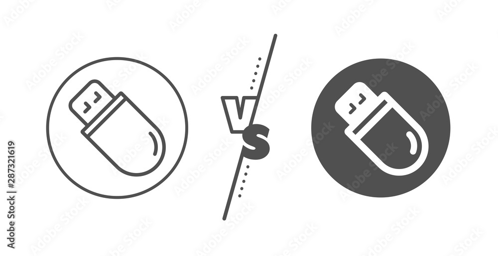 Computer memory component sign. Versus concept. Usb stick line icon. Data storage symbol. Line vs classic usb stick icon. Vector Computer memory component sign. Versus concept. Usb stick line icon. Data storage symbol. Line vs classic usb stick icon. Vector