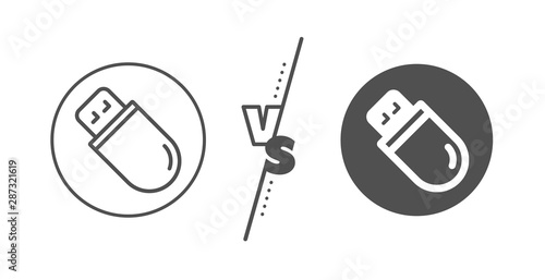 Computer memory component sign. Versus concept. Usb stick line icon. Data storage symbol. Line vs classic usb stick icon. Vector