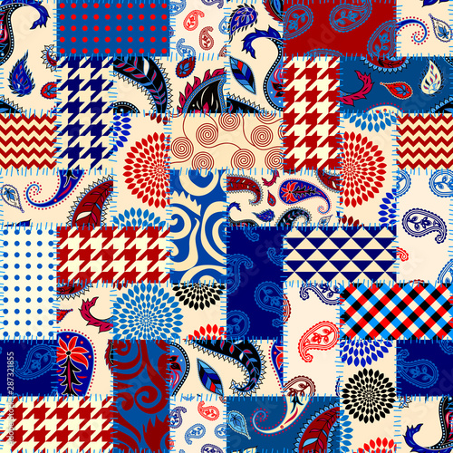 Patchwork textile pattern. Seamless quilting design background.