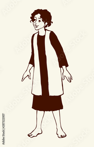 Cheerful Jewish boy in antique clothes. Vector drawing