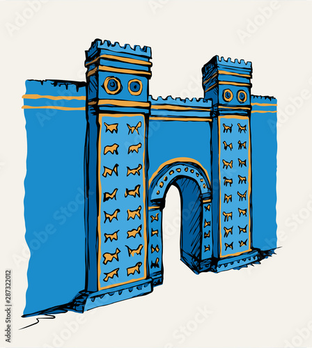 Babylonian Gate. Vector drawing scene photo