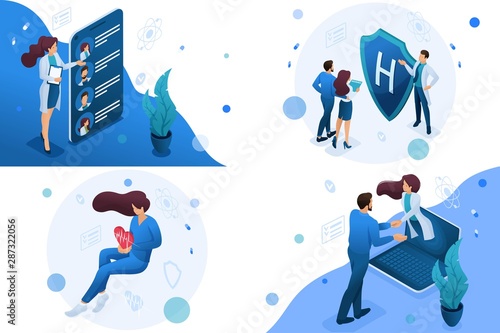 Set of isometric concepts work of doctors for the preservation and promotion of health. For Concept for web design