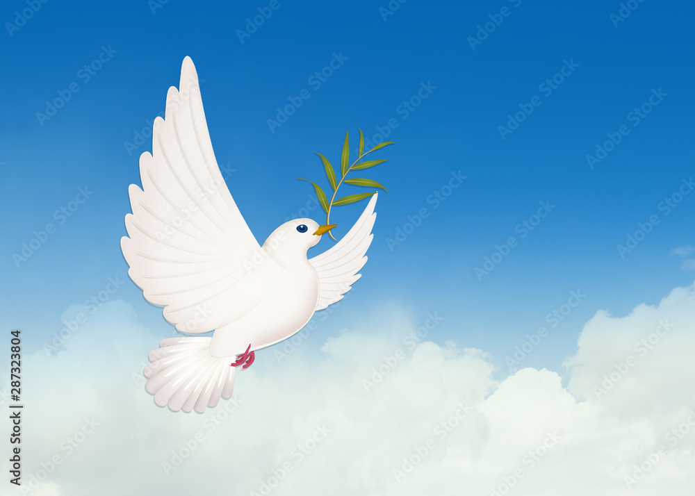 Fototapeta premium illustration of dove with olive in flight