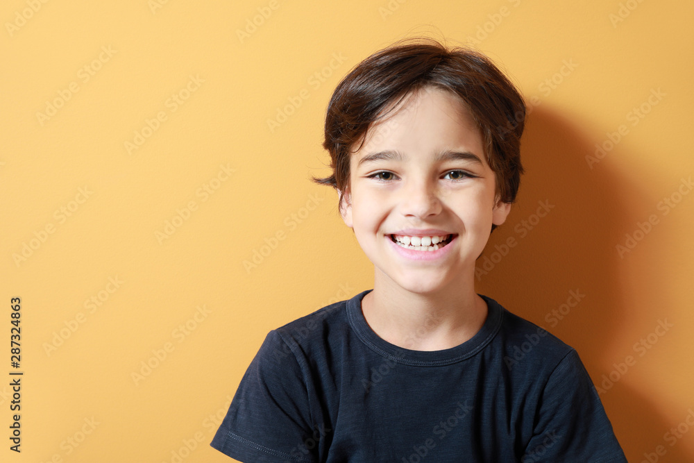 Cute little boy on color background Cute little boy on color background