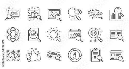 Fototapeta Naklejka Na Ścianę i Meble -  Search line icons. Indexation, Artificial intelligence and Car rental. Search images linear icon set. Quality line set. Vector