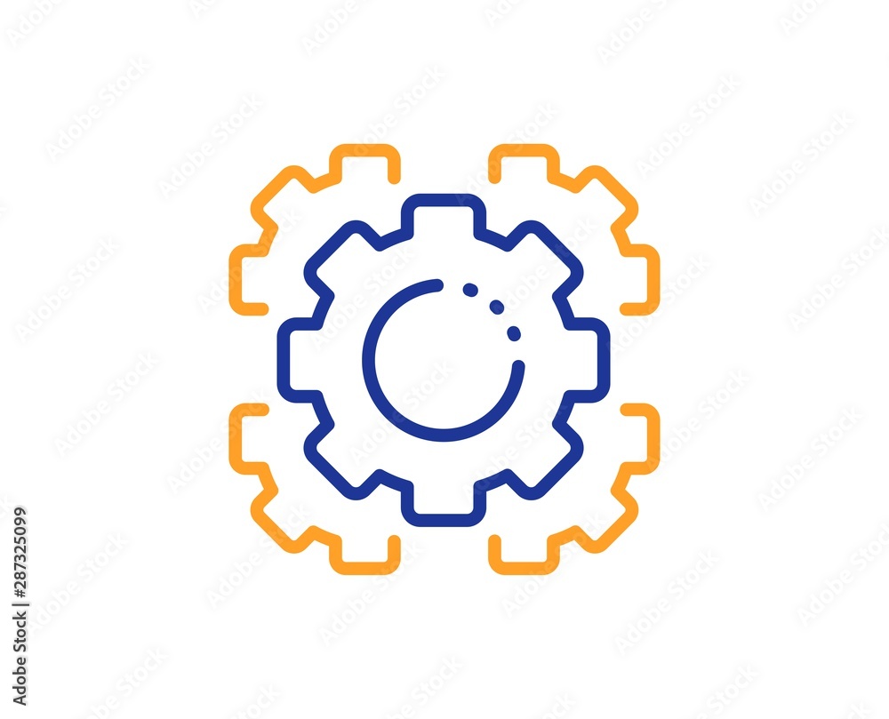 Settings cogwheel sign. Seo gears line icon. Traffic management symbol. Colorful outline concept. Blue and orange thin line seo gear icon. Vector Settings cogwheel sign. Seo gears line icon. Traffic management symbol. Colorful outline concept. Blue and orange thin line seo gear icon. Vector