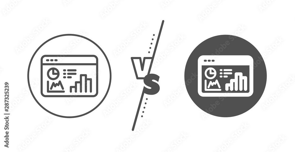 Search engine optimization sign. Versus concept. Seo statistics line icon. Analytics chart symbol. Line vs classic seo statistics icon. Vector