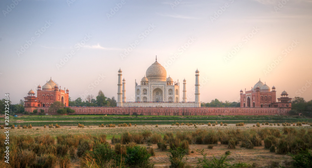 Sunset Views of the Taj Mahal as seen from Mehtab Bagh in Agra, India