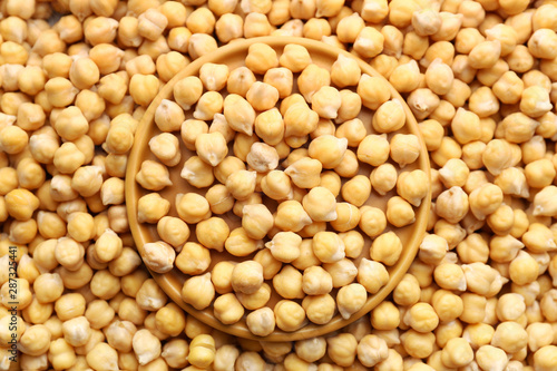 Bowl on many raw chickpea