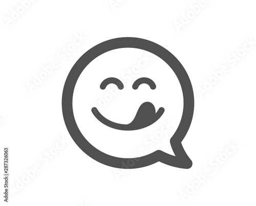 Emoticon with tongue sign. Yummy smile icon. Speech bubble symbol. Classic flat style. Simple yummy smile icon. Vector