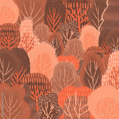  illustration of a rural autumn landscape . abstract texture trees