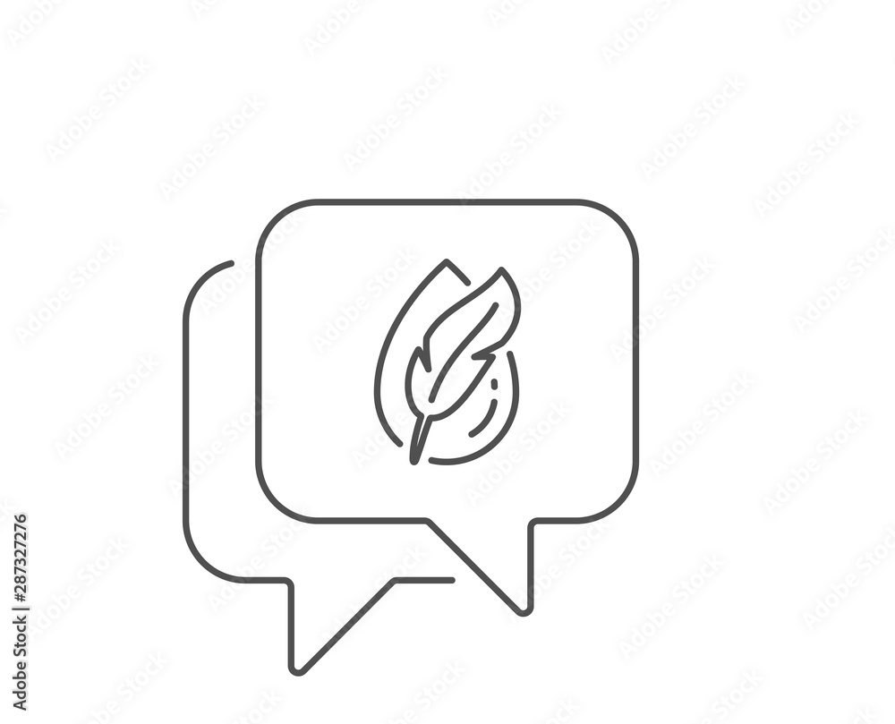 Hypoallergenic tested line icon. Chat bubble design. Feather sign. No synthetic symbol. Outline concept. Thin line hypoallergenic tested icon. Vector Hypoallergenic tested line icon. Chat bubble design. Feather sign. No synthetic symbol. Outline concept. Thin line hypoallergenic tested icon. Vector
